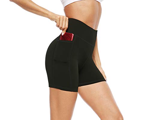 JOYSPELS Shorts Deportivos Pantalones Cortos de Ciclismo para Mujer Leggings Cortos de Cintura Alta, Black, XXL