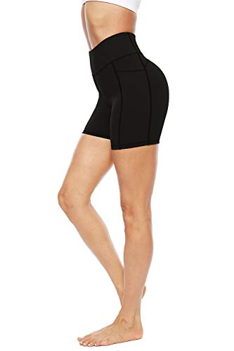 JOYSPELS Shorts Deportivos Pantalones Cortos de Ciclismo para Mujer Leggings Cortos de Cintura Alta, Black, XXL