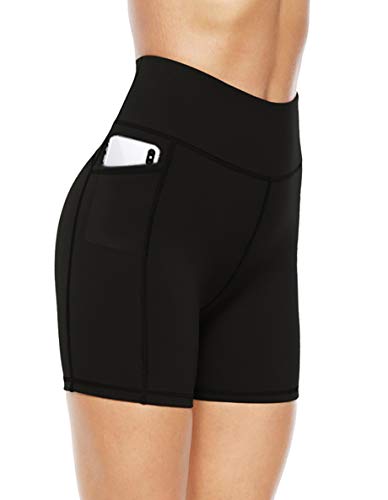 JOYSPELS Shorts Deportivos Pantalones Cortos de Ciclismo para Mujer Leggings Cortos de Cintura Alta, Black, XXL