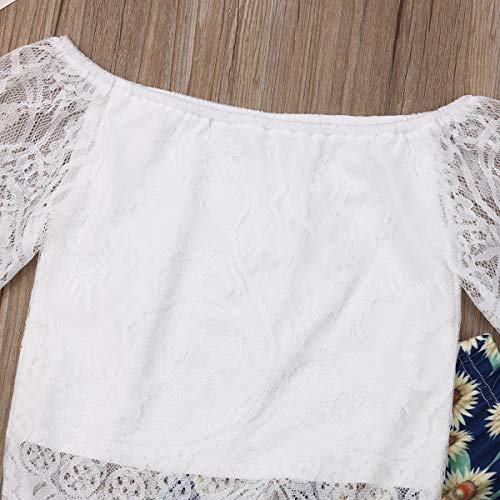 jsadfojas Recién Nacido Niño pequeño Niños Bebé Niñas Top sin Mangas de Encaje Pantalones de Girasol Pantalones Sueltos Conjunto de Trajes de Campana (White, 3-4 Years)