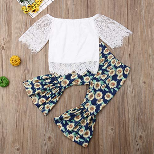 jsadfojas Recién Nacido Niño pequeño Niños Bebé Niñas Top sin Mangas de Encaje Pantalones de Girasol Pantalones Sueltos Conjunto de Trajes de Campana (White, 3-4 Years)