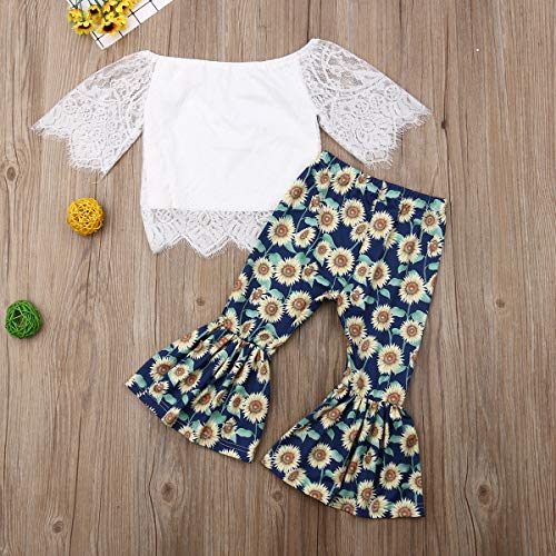 jsadfojas Recién Nacido Niño pequeño Niños Bebé Niñas Top sin Mangas de Encaje Pantalones de Girasol Pantalones Sueltos Conjunto de Trajes de Campana (White, 3-4 Years)