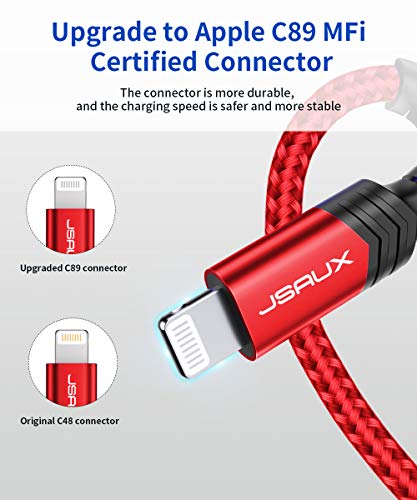 JSAUX Cable iPhone [Certificado MFi C89] 1.8M Duradero Cable de Carga iPhone Lightning USB Nylon Trenzado Compatible con iPhone 11, XS MAX XS XR,X 8/8 Plus,7/7plus,6s/6sPlus, 5s/5, iPad-Rojo