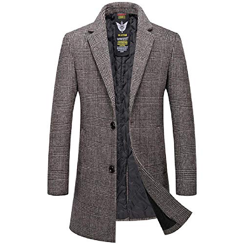 JSEHDF Abrigo para Hombre Gabardina de Lana Abrigo Casual para Hombre en Jaula Abrigo Largo de Color Caqui Gris Chaqueta para Hombre de Lana