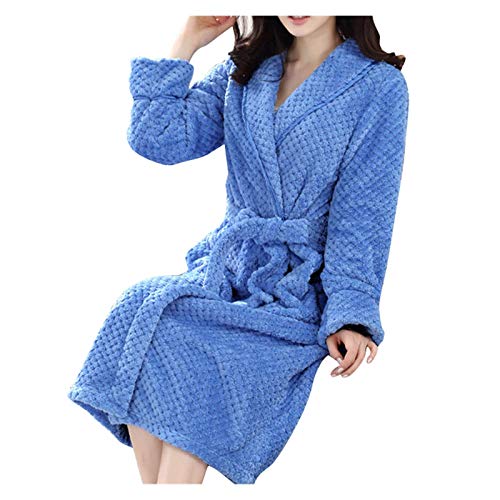 Jsmhh Vestido Damitas de Invierno Flannel Albornoz Albornoz Kimono Robe Pijamas Casera Casa Ropa Mujeres (Color: Skyblue, Tamaño: Medio) (Color : Skyblue, Size : X-Large)