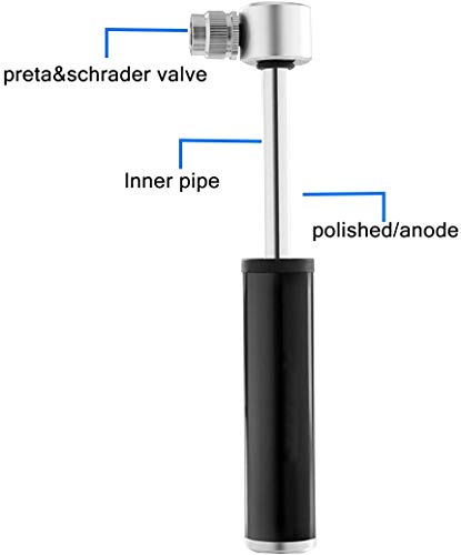 JSTH Bomba para Bicicleta, [120 PSI] Diyife Mini Bomba De Bicicleta [Set Completo, Aguja, Tapas De VáLvulas Y Montura De Marco para Presta Y Schrader
