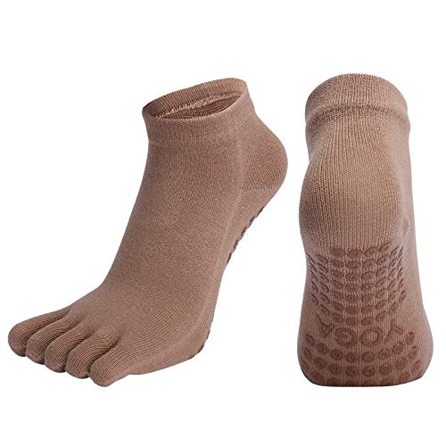 JSZWGC 2021 Mujeres Transpirable Pilates Calcetines Cinco Dedo Dedo Dedo Dedo Dedo algodón rápido Damas Ballet Ballet Gimnasio Calcetines (Color : Beige)