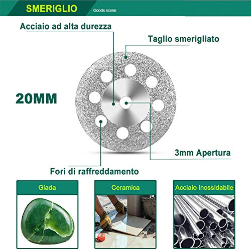 JTENG 42pcs Hoja de sierra circular, Mini Disco Corte Diamante & Mini Hoja de Sierra Circular HSS & Mini Disco de Corte de Resina （3mm Mandril）para Cortar Madera Piedra Metal