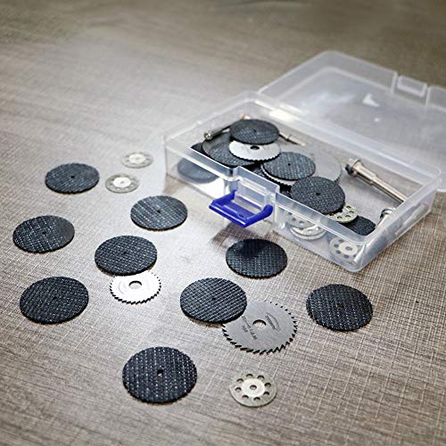 JTENG 42pcs Hoja de sierra circular, Mini Disco Corte Diamante & Mini Hoja de Sierra Circular HSS & Mini Disco de Corte de Resina （3mm Mandril）para Cortar Madera Piedra Metal