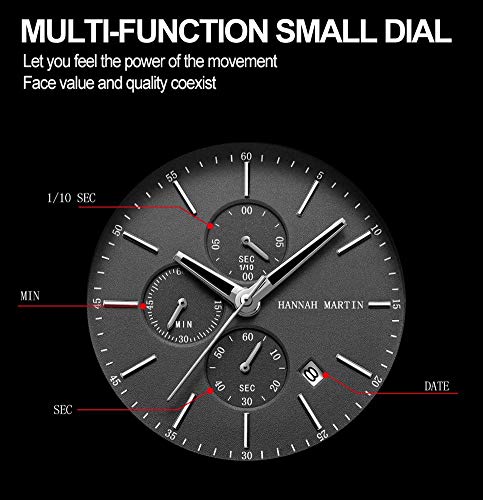 JTTM Reloj Multifuncional De Negocios Informales De Los Hombres De Calendario, Acero Inoxidable con Malla Negro Reloj De Cuarzo Resistente Al Agua Pantalla Mes Calendario Cinturón,Silver White Face