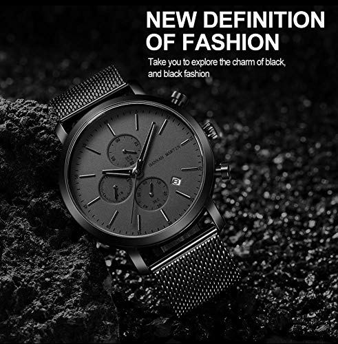 JTTM Reloj Multifuncional De Negocios Informales De Los Hombres De Calendario, Acero Inoxidable con Malla Negro Reloj De Cuarzo Resistente Al Agua Pantalla Mes Calendario Cinturón,Silver White Face