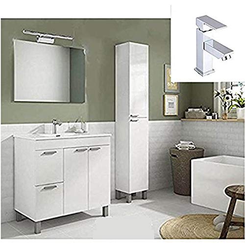 Juego Baño Oviedo Completo con Mueble Baño + Lavabo + Columna Pie (Griferia Incluida)