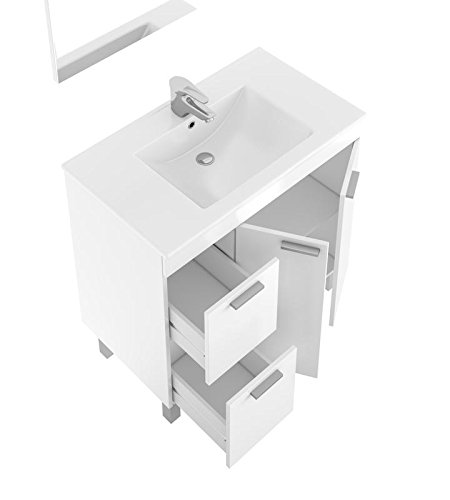 Juego Baño Oviedo Completo con Mueble Baño + Lavabo de Pmma (NO CLÁSICA CERÁMICA) + Columna Pie y Aplique LED y Grifería incluida