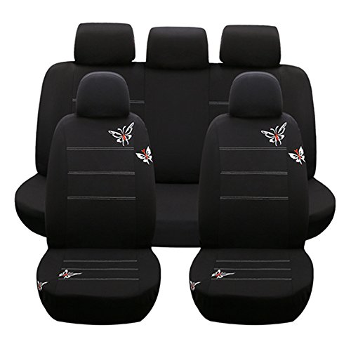 Juego completo de fundas para asientos de coche universales (bordado mariposa) - 9 Piezas Juego completo de fundas para asientos de coche universales (bordado mariposa) - 9 Piezas