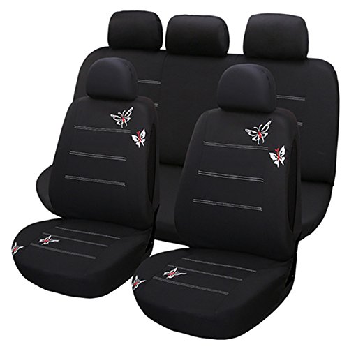 Juego completo de fundas para asientos de coche universales (bordado mariposa) - 9 Piezas Juego completo de fundas para asientos de coche universales (bordado mariposa) - 9 Piezas