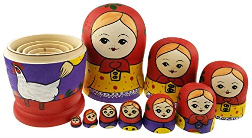 Juego de 10 juguetes de apilamiento de la vida de la granja, muñeca rusa hecha a mano, juguete de madera para decoración de habitación de niños
