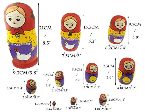 Juego de 10 juguetes de apilamiento de la vida de la granja, muñeca rusa hecha a mano, juguete de madera para decoración de habitación de niños Juego de 10 juguetes de apilamiento de la vida de la granja, muñeca rusa hecha a mano, juguete de madera para decoración de habitación de niños