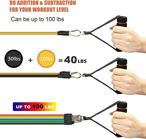 Juego de 11 bandas de resistencia con anclaje de puerta, correas de tobillo, asas para fitness, bolsa de transporte para fortalecer el cuerpo, sujeción para árbol