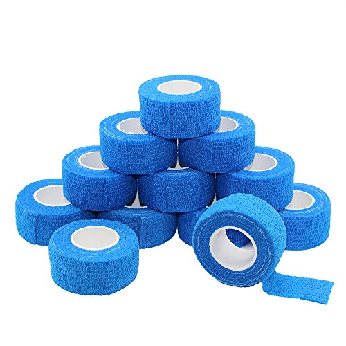 Juego de 12 rollos de cinta autoadhesiva de 2,5 x 1,5 m, cinta deportiva fuerte para dedos y esguinces, rollos de vendaje autoadhesivos, color azul