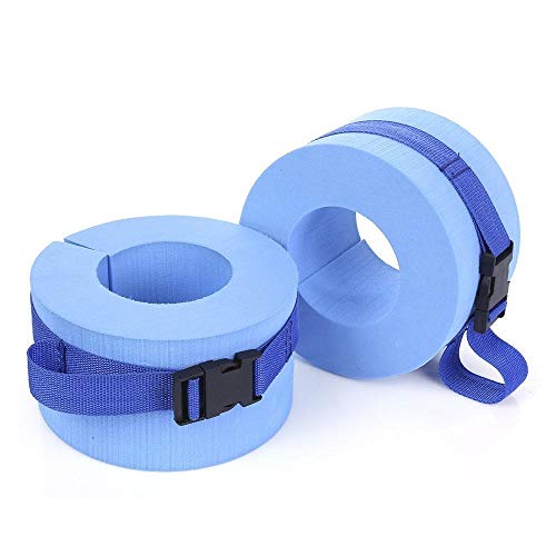 Juego de 2 bandas de natación de espuma, para natación, aeróbic acuático, anillo de flotación para tobillos azules con hebilla de liberación rápida para entrenamiento de fitness y natación