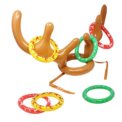 Juego de 2 Inflable Reno Sombrero de asta con Anillos para Fiesta de Navidad Juguetes