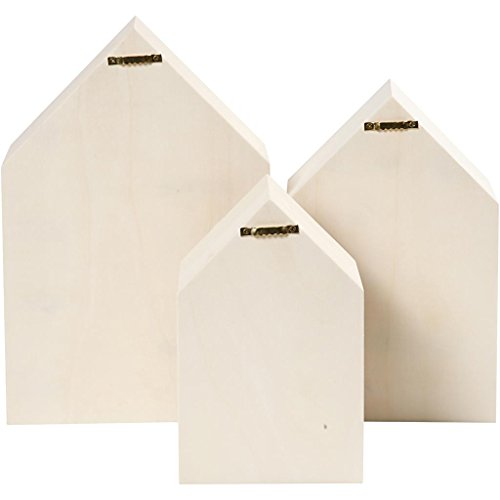 Juego de 3 cajas de madera para estantería, en forma de casas, arte de pared - B-Stock Juego de 3 cajas de madera para estantería, en forma de casas, arte de pared - B-Stock
