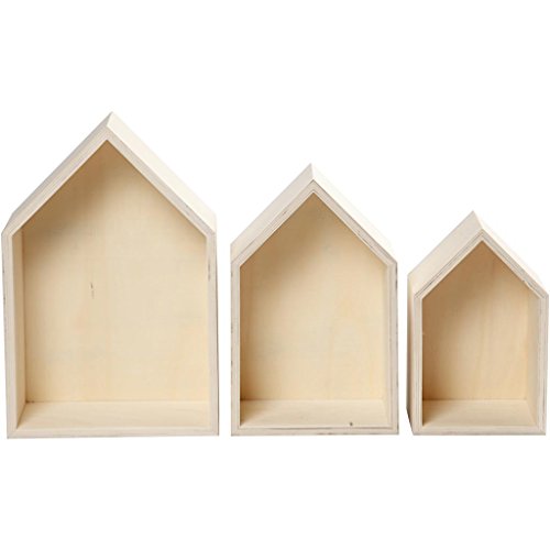 Juego de 3 cajas de madera para estantería, en forma de casas, arte de pared - B-Stock