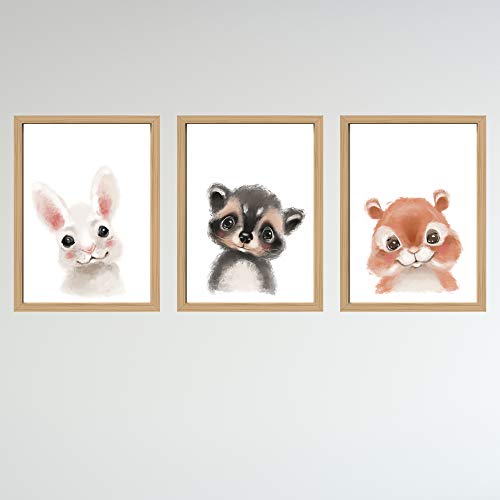 Juego de 3 Cuadros Infantiles, Animales del Bosque, ideales para decorar una habitación infantil o de bebé de un niño o de una niña, DINA4