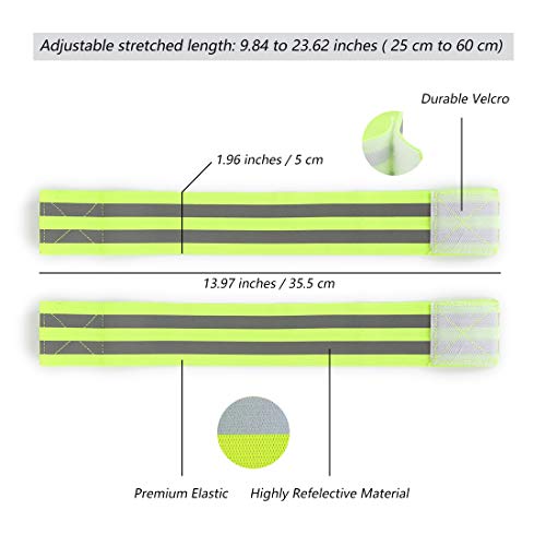 Juego de 4 Bandas Reflectantes Elásticas, Brazalete Reflectantes Alta Visibilidad luz para Ciclismo Caminar Correr Deportes al Aire Libre Corredores nocturnas, Cinta Reflejo de Seguridad