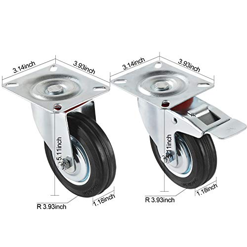 Juego de 4 Ruedas Giratorias de Mueble Ø 100 mm ruedas pivotantes con Freno de (2 con freno y 2 sin freno)