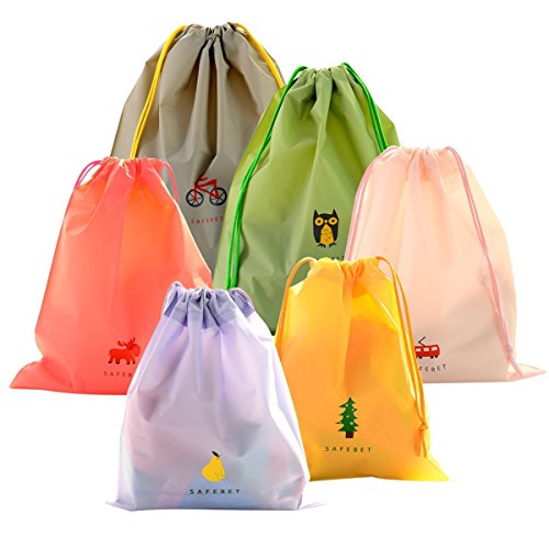 Juego de 6 Bolsas de Cuerdas Coolzon® Saco de Deporte Bolso de Gimnasio PE Plástico Impermeable Seca de Viaje Gymsack Drawstring Bags
