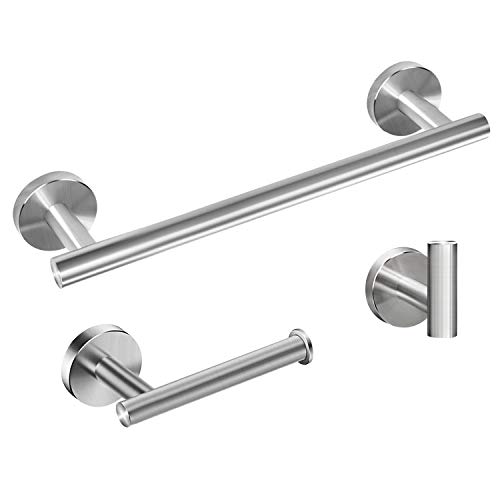 Juego de accesorios de baƱo con barras de toalla - Juego de herrajes de baƱo de acero inoxidable , barra de toalla de baƱo de 12 "+ soporte de papel higiƩnico + gancho para bata de toalla Juego de accesorios de baƱo con barras de toalla - Juego de herrajes de baƱo de acero inoxidable , barra de toalla de baƱo de 12 "+ soporte de papel higiƩnico + gancho para bata de toalla