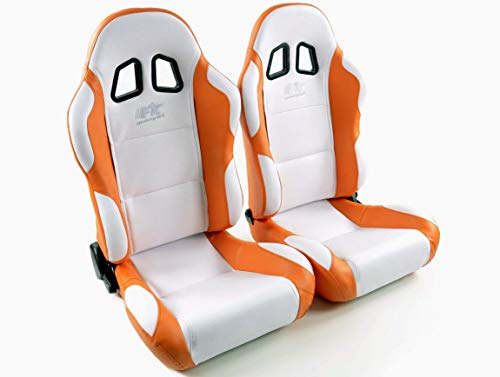 Juego de asientos ergonómicos Miami piel artificial blanco/naranja