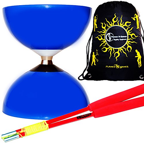 Juego de diábolo con rodamiento de Bolas Carousel + Fibra Diabolo Handsticks, Diabolo Cordel + Diabolos Bolsa de Viaje. (Azul Diabolo + Rojo Palos de Mano)