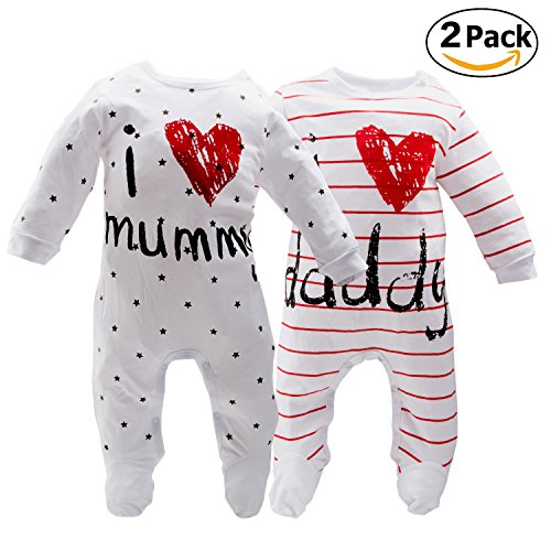 Juego de dos peleles para bebé unixez, marca Aomomo para recién nacidos con mensajes impresos «Quiero a mami», «Quiero a papi» 2pack Talla:3 Month