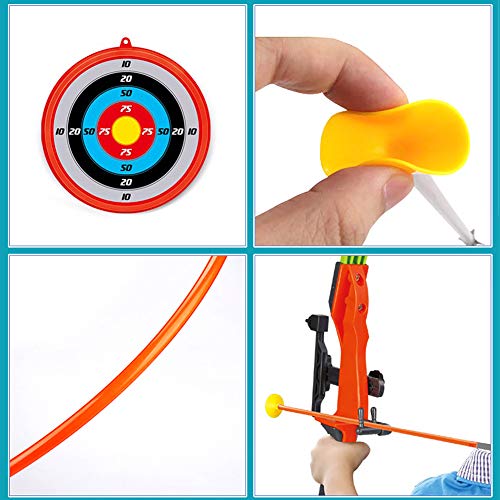 Juego de flechas con arco para niños con objetivos, función de ventosa y flechas de juguete para practicar deportes al aire libre para niños mayores de 3 años de edad