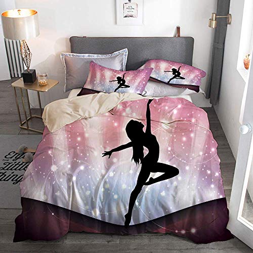 Juego de funda nórdica beige, silueta de bailarina actuando sobre un fondo abstracto, danza mágica, bellas artes, juego de cama decorativo de 3 piezas con 2 fundas de almohada, fácil cuidado, antialér Juego de funda nórdica beige, silueta de bailarina actuando sobre un fondo abstracto, danza mágica, bellas artes, juego de cama decorativo de 3 piezas con 2 fundas de almohada, fácil cuidado, antialér