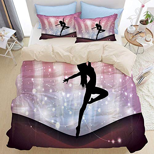 Juego de funda nórdica beige, silueta de bailarina actuando sobre un fondo abstracto, danza mágica, bellas artes, juego de cama decorativo de 3 piezas con 2 fundas de almohada, fácil cuidado, antialér Juego de funda nórdica beige, silueta de bailarina actuando sobre un fondo abstracto, danza mágica, bellas artes, juego de cama decorativo de 3 piezas con 2 fundas de almohada, fácil cuidado, antialér