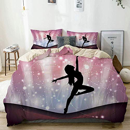 Juego de funda nórdica beige, silueta de bailarina actuando sobre un fondo abstracto, danza mágica, bellas artes, juego de cama decorativo de 3 piezas con 2 fundas de almohada, fácil cuidado, antialér Juego de funda nórdica beige, silueta de bailarina actuando sobre un fondo abstracto, danza mágica, bellas artes, juego de cama decorativo de 3 piezas con 2 fundas de almohada, fácil cuidado, antialér