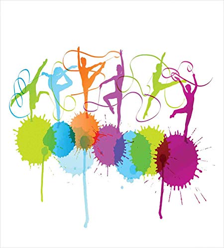 Juego de funda nórdica de gimnasia, siluetas coloridas de mujer con temática de gimnasia rítmica que realizan danza de cinta, juego de cama decorativo de 3 piezas con 2 fundas de almohada, multicolor Juego de funda nórdica de gimnasia, siluetas coloridas de mujer con temática de gimnasia rítmica que realizan danza de cinta, juego de cama decorativo de 3 piezas con 2 fundas de almohada, multicolor