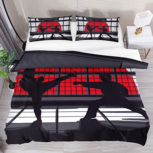 Juego de Funda nórdica - Dojo de Taekwondo- Juego de Cama Decorativo de 3 Piezas 2 Fundas de Almohada 220x240cm