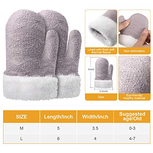 Juego de Guantes Manoplas y Gorro de Invierno Gorro de Niño Tejido con Forro Polar con Orejeras y Mitones Gruesos de Punto de Polar Cálido para Niños Bebé (Gris, L)