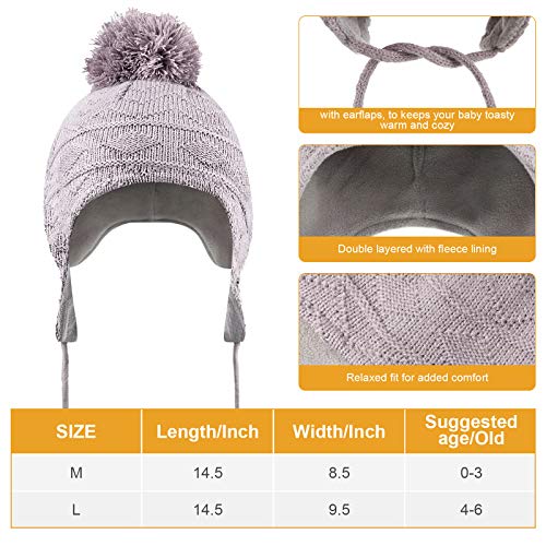 Juego de Guantes Manoplas y Gorro de Invierno Gorro de Niño Tejido con Forro Polar con Orejeras y Mitones Gruesos de Punto de Polar Cálido para Niños Bebé (Gris, L) Juego de Guantes Manoplas y Gorro de Invierno Gorro de Niño Tejido con Forro Polar con Orejeras y Mitones Gruesos de Punto de Polar Cálido para Niños Bebé (Gris, L)