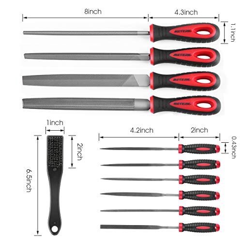 Juego de Limas Meterk 19pcs T12 Acero al Carbono, 4 Limas Planos/Semicirculares/Redondos/Triangulares, 14 Limas de Agujas, Cepillo y Bolsa de Almacenamiento para Madera/Metal/Plástico