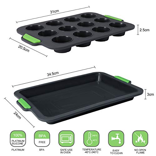 Juego de Moldes de Silicona para 12 Cupcakes y Pasteles, Molde para Muffins y Molde para Hornear con EspĂĄtula, Antiadherente y FĂĄcil de Limpiar, Pastel de Brownie, Pan Horneado Juego de Moldes de Silicona para 12 Cupcakes y Pasteles, Molde para Muffins y Molde para Hornear con EspĂĄtula, Antiadherente y FĂĄcil de Limpiar, Pastel de Brownie, Pan Horneado