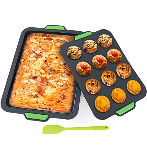 Juego de Moldes de Silicona para 12 Cupcakes y Pasteles, Molde para Muffins y Molde para Hornear con EspĂĄtula, Antiadherente y FĂĄcil de Limpiar, Pastel de Brownie, Pan Horneado Juego de Moldes de Silicona para 12 Cupcakes y Pasteles, Molde para Muffins y Molde para Hornear con EspĂĄtula, Antiadherente y FĂĄcil de Limpiar, Pastel de Brownie, Pan Horneado