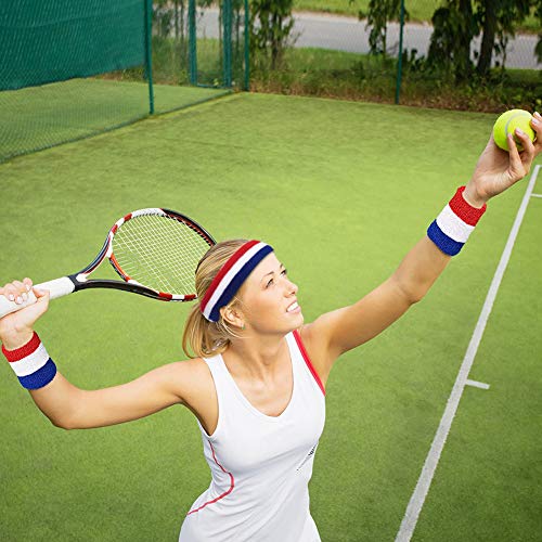 Juego de Muñequeras, Incluye 1 Piezas Diadema Deportiva y 2 Piezas Muñequera de Pulsera Diademas de Rayas Ejercicio Sweatband Banda de Sudor para Hombres y Mujeres Baloncesto Fútbol Tenis Yoga Correr