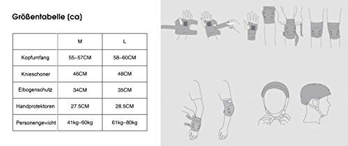 Juego de protección para patinetes eléctricos, bicicletas eléctricas, trottis, casco de protección y rodillas, coderas, muñequeras, tamaño L/M [ABS y EPS]