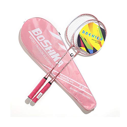 Juego De Raquetas De Bádminton, Paquete De 2 Raquetas De Bádminton con 3 Volantes Y Bolsa De Transporte Raqueta De Bádminton De Fibra De Carbono Ligera,Rosado