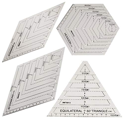 Juego de reglas para acolchar, 4 plantillas cuadradas de plástico transparente, triángulo, hexagonal, 45 grados, regla de 60 grados, manualidades (transparente)